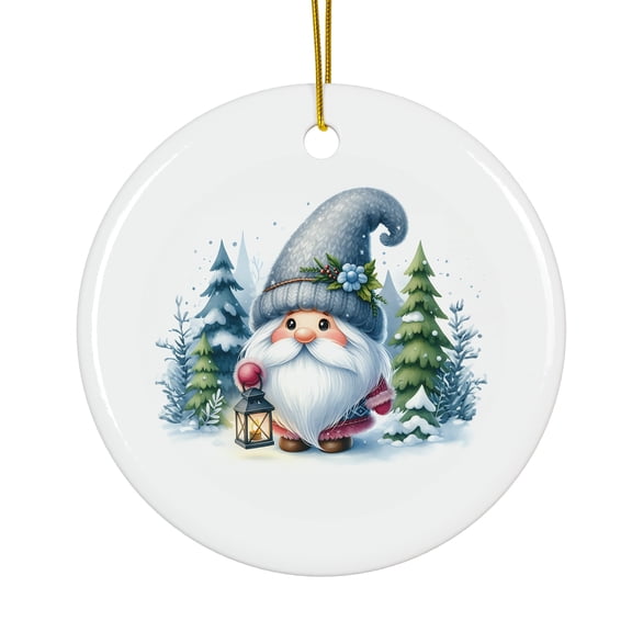 Christmas Gnome With Blue Knit Hat Magical Season Treasure For Gifts And Surprises Hanging Round Ornament