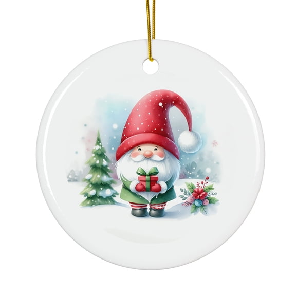 Christmas Gnome With Santa Hat Magical Season Treasure For Gifts And Surprises Hanging Round Ornament
