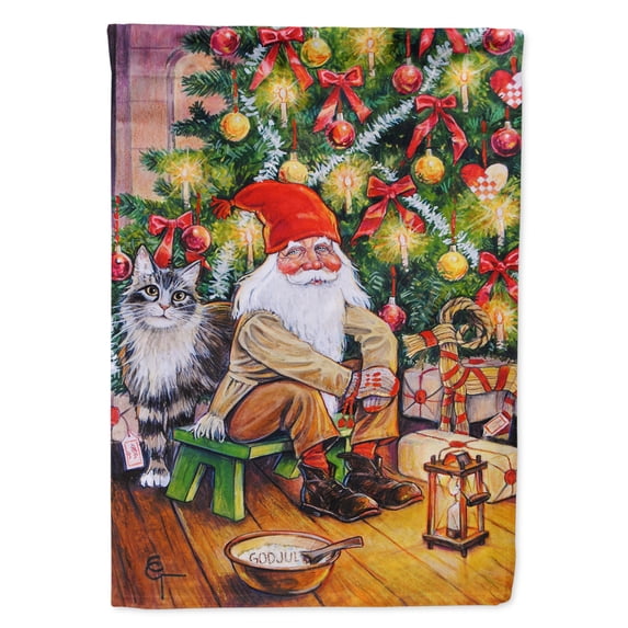 Christmas Gnome by the Tree Garden Flag