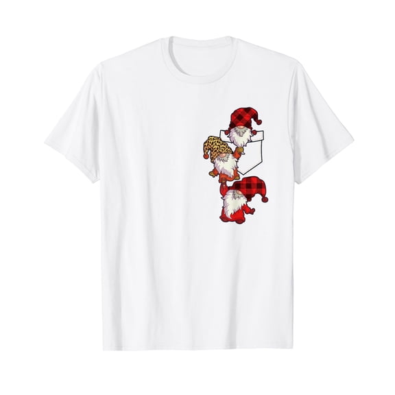 Christmas Gnome in Pocket Women Buffalo Plaid Gnome Lover T-Shirt
