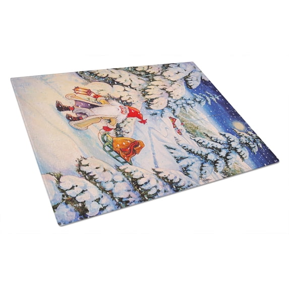 Christmas Gnome pulling a sled Glass Cutting Board Large