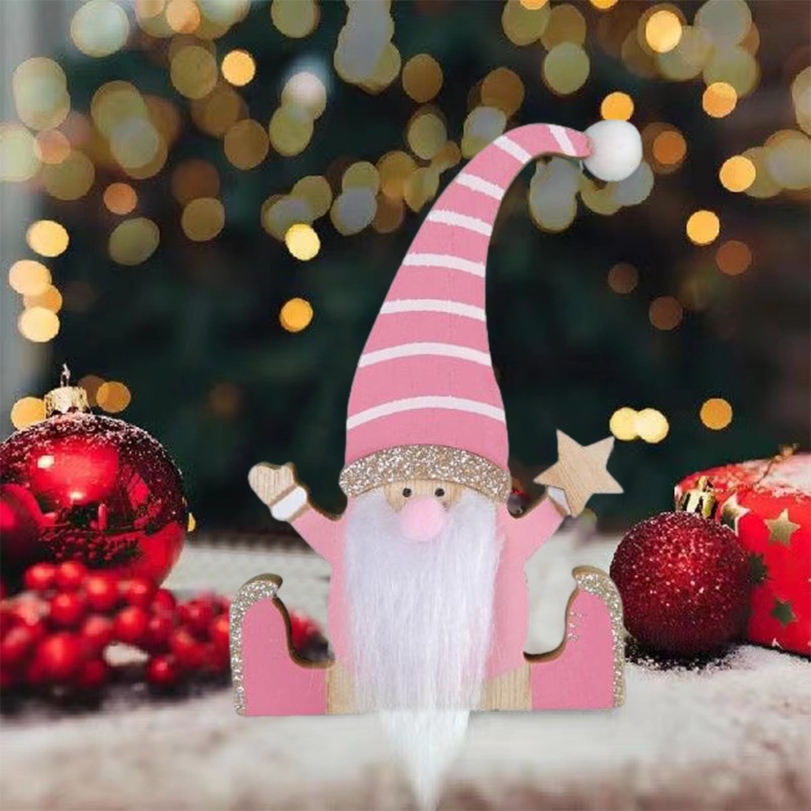 Christmas Gnome's Wooden Ornaments Christmas Dwarf Small Pink Ornaments
