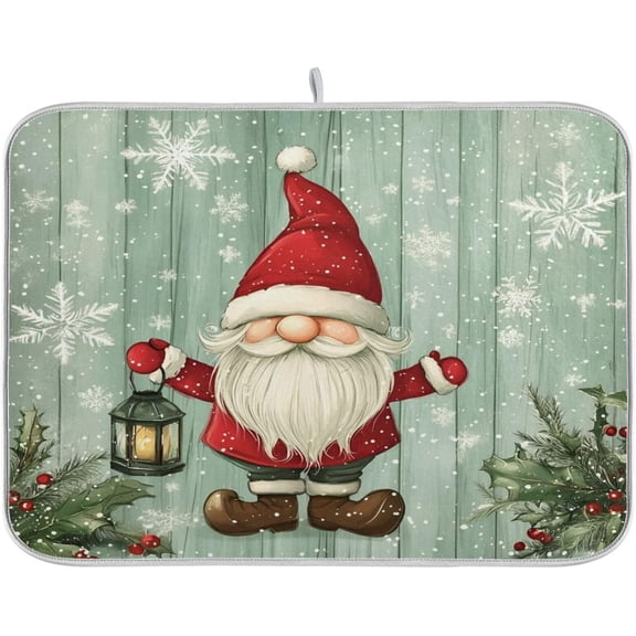 Christmas Gnome with Lantern Dish Drying Mat for Kitchen Counter Absorbent Microfiber Drying Pad, Large 18x24 in, Reversible Drainer Mats