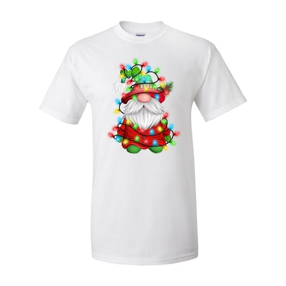 Christmas Gnome wrapped in Christmas Lights T-Shirt Funny Xmas Gnome Tee Shirt