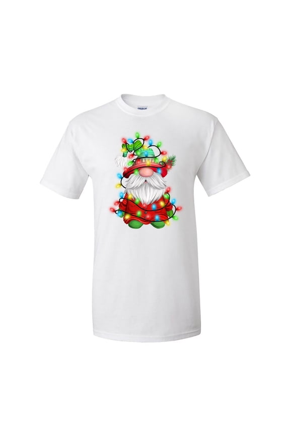 Christmas Gnome wrapped in Christmas Lights T-Shirt Funny Xmas Gnome Tee Shirt
