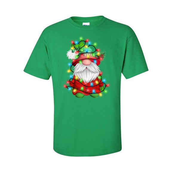 Christmas Gnome wrapped in Christmas Lights T-Shirt Funny Xmas Gnome Tee Shirt