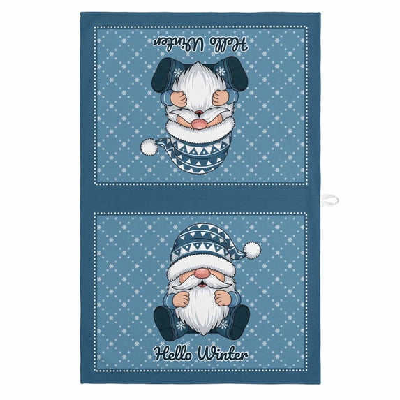 Christmas Gnomes 1 Pack Kitchen Towel, Water Absorbent Dish Towel, Winter Xmas Snowflakes Textured Blue Decorative Hand Towels - Quick Drying Cloth for Cooking Baking, 18x28 Inch