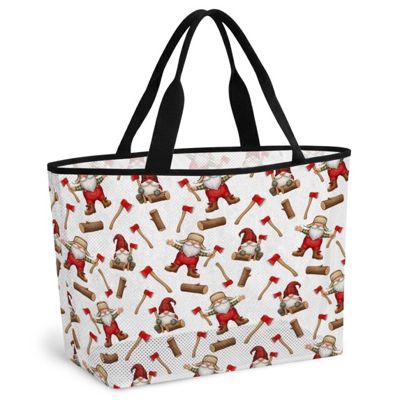 Christmas Gnomes Beach Bag for Women, Large Breathable Mesh Beach Tote Bag, Modern Xmas Star Hat Wood Cartoon Sandproof Lightweight Travel Bags for Vacation Picnic Swimming Pool 15.7"x15.7"x9.1"