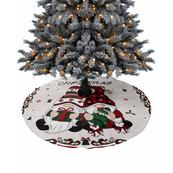 Christmas Gnomes Christmas Tree Skirt 48 Inches Large Christmas Skirt Tree, Xmas Tree Gifts Winter Snowflake Red Green Tree Skirt Christmas Decorations for Fireplace Party Holidays Indoor Outdoor