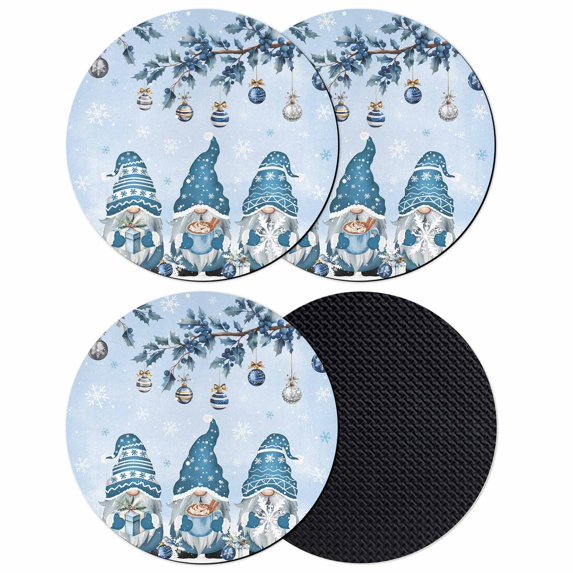 Christmas Gnomes Coasters Set of 4, Absorbent Coasters for Drinks, Winter Xmas Balls Snowflake Light Blue Coaster for Desk Coffee Table Protection, Home Decor House Warming Gifts 4"