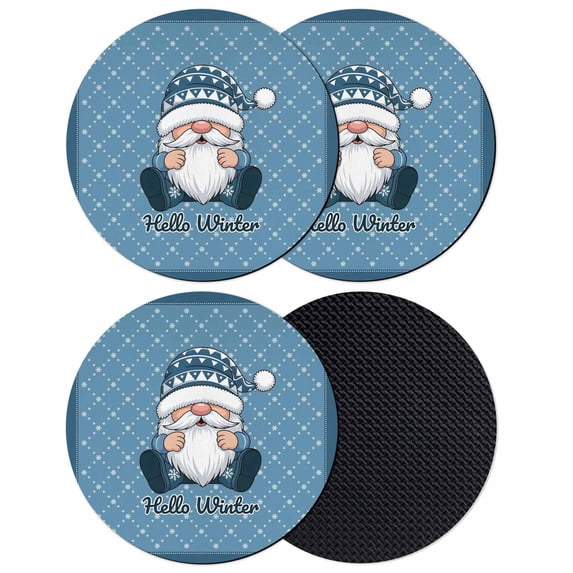 Christmas Gnomes Coasters Set of 4, Absorbent Coasters for Drinks, Winter Xmas Snowflakes Textured Blue Coaster for Desk Coffee Table Protection, Home Decor House Warming Gifts 4"