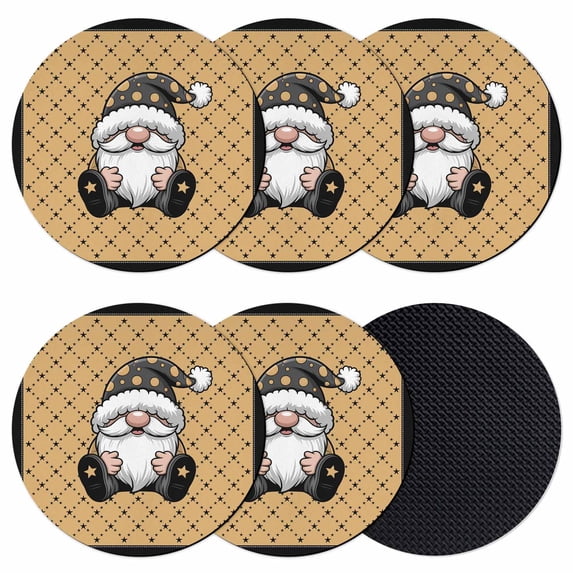 Christmas Gnomes Coasters Set of 6, Absorbent Coasters for Drinks, Winter Xmas Snowflakes Textured Yellow Coaster for Desk Coffee Table Protection, Home Decor House Warming Gifts 4"