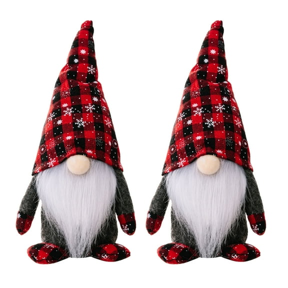 Christmas Gnomes Decorations, 2PCS Handmade Swedish Tomte Xmas Gnomes Plush Ornaments, Scandinavian Santa Figurines with Buffalo Plaid, Elf Doll Christmas Table Home Decorations Gift