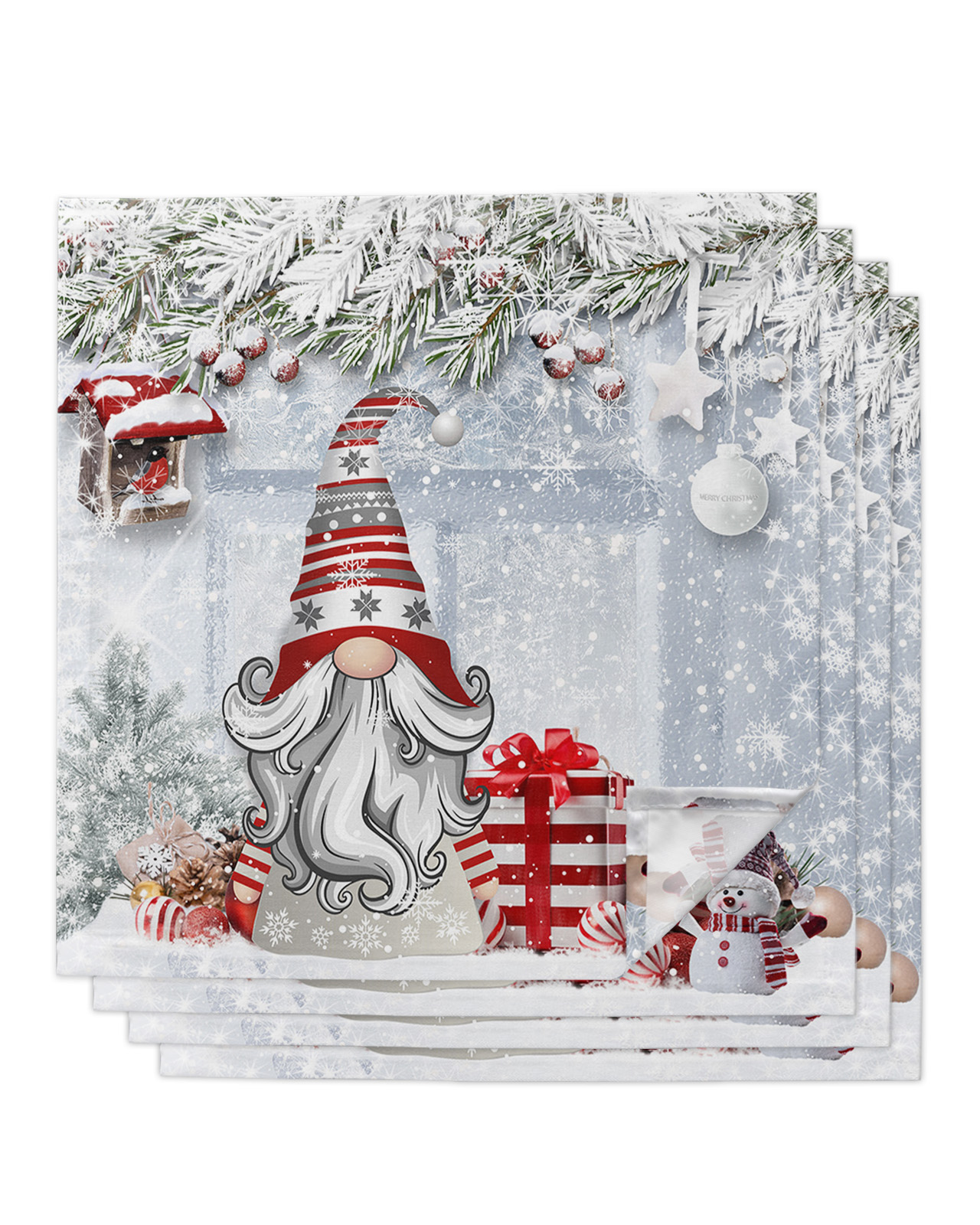Christmas Gnomes Dinner Napkins Cloth Set of 4, Polyester Napkins 20 x