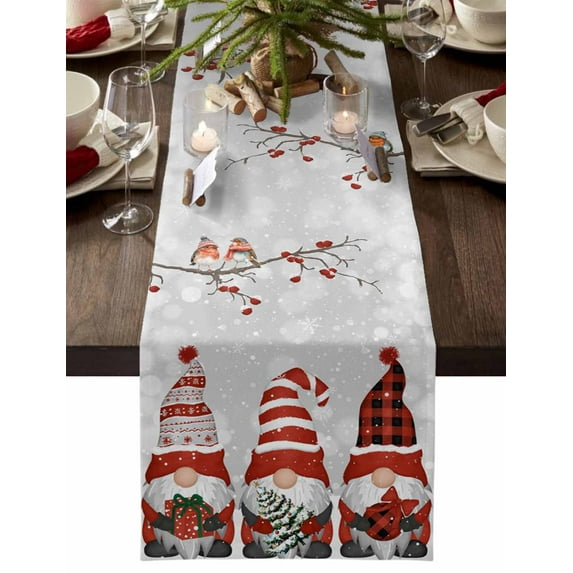 Christmas Gnomes Dresser Scarf Farmhouse, Dining Table Decorations for Wedding/Parties, Xmas Tree Cardinal on Branches Winter Snowflakes Table Runner 70 Inches Long for Kitchen Dining, 13 x 70 In