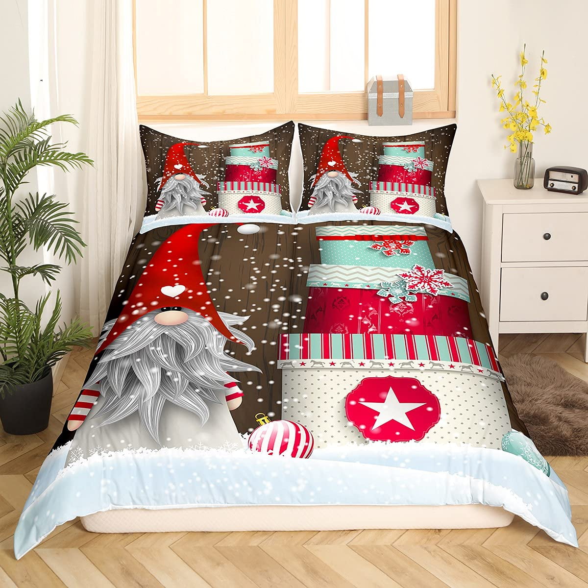 Christmas Gnomes Duvet Cover Set Santa Claus Xmas Comforter Cover Merry