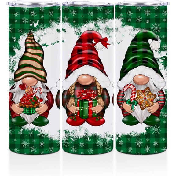 Christmas Gnomes Gifts for Women Friend Winter Coffee Mug with Lids Skinny Straight Tumbler Stainless Steel Water Glasses Tea Cup Cups for Hot and Cold Drinks Gnome Gifts for Birthday Friendship