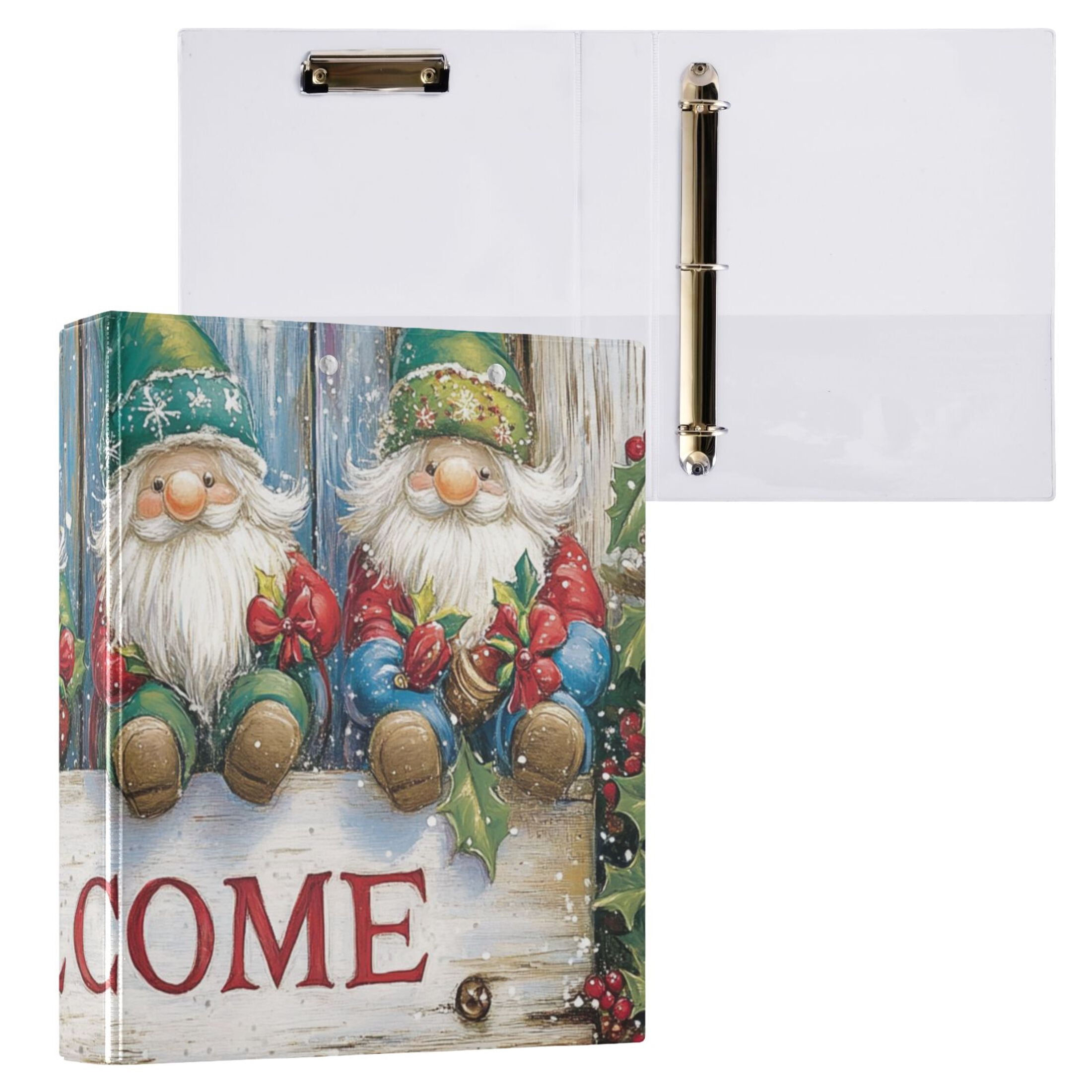 Christmas Gnomes Gingerbread Man 3 Ring Binders 1.5 inch Hardcover File Folders with Interior Pockets A4 Size Organizer for School Office Hospital