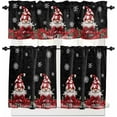 thumbnail image 1 of Christmas Gnomes Kitchen Curtains and Valances Set, Rod Pocket Curtains Tier Farmhouse Window Curtains 24 Inch Length, Xmas Red Flowers Leaves Snowflake Black 3 Piece Kitchen Curtains Set, 1 of 6