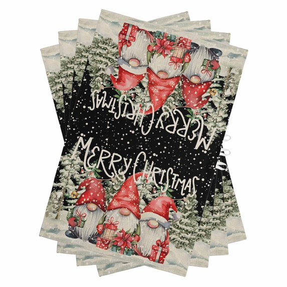 Christmas Gnomes Kitchen Towels Set of 4, Water Absorbent Dish Towel, Winter Snowflake Pine Xmas Tree Black Decorative Hand Towels - Quick Drying Cloth for Cooking Baking, 18x28 Inch