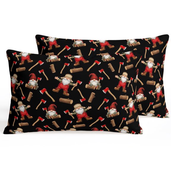 Christmas Gnomes Lumbar Pillow Covers 12 x 20 Inch Pillow Covers Set of 2 Decorative Black Xmas Star Hat Axe Wood Cartoon Cushion Case Cotton Linen Pillowcases with Zipper for Couch Sofa Bed