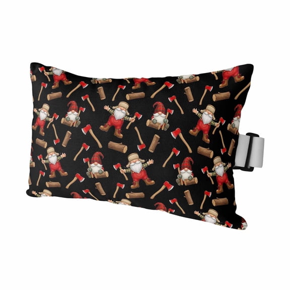 Christmas Gnomes Outdoor Pillows for Chaise Lounge Chair Waterproof Lumbar Pillows with Insert&Adjustable Elastic Strap Beach Headrest Pillow Black Xmas Star Hat Axe Wood Cartoon Pool Pillow 11"x16"