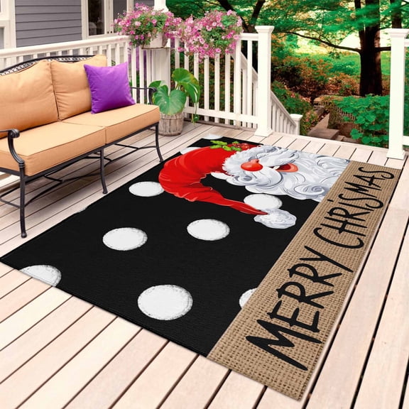 Christmas Gnomes Outdoor Rug 3x5 Ft, Non Slip Washable Area Rug, Black Red Merry Christmas Patio Rugs Carpet Runner, Large Floor Mat for Indoor/Outdoor Deck Porch Camping