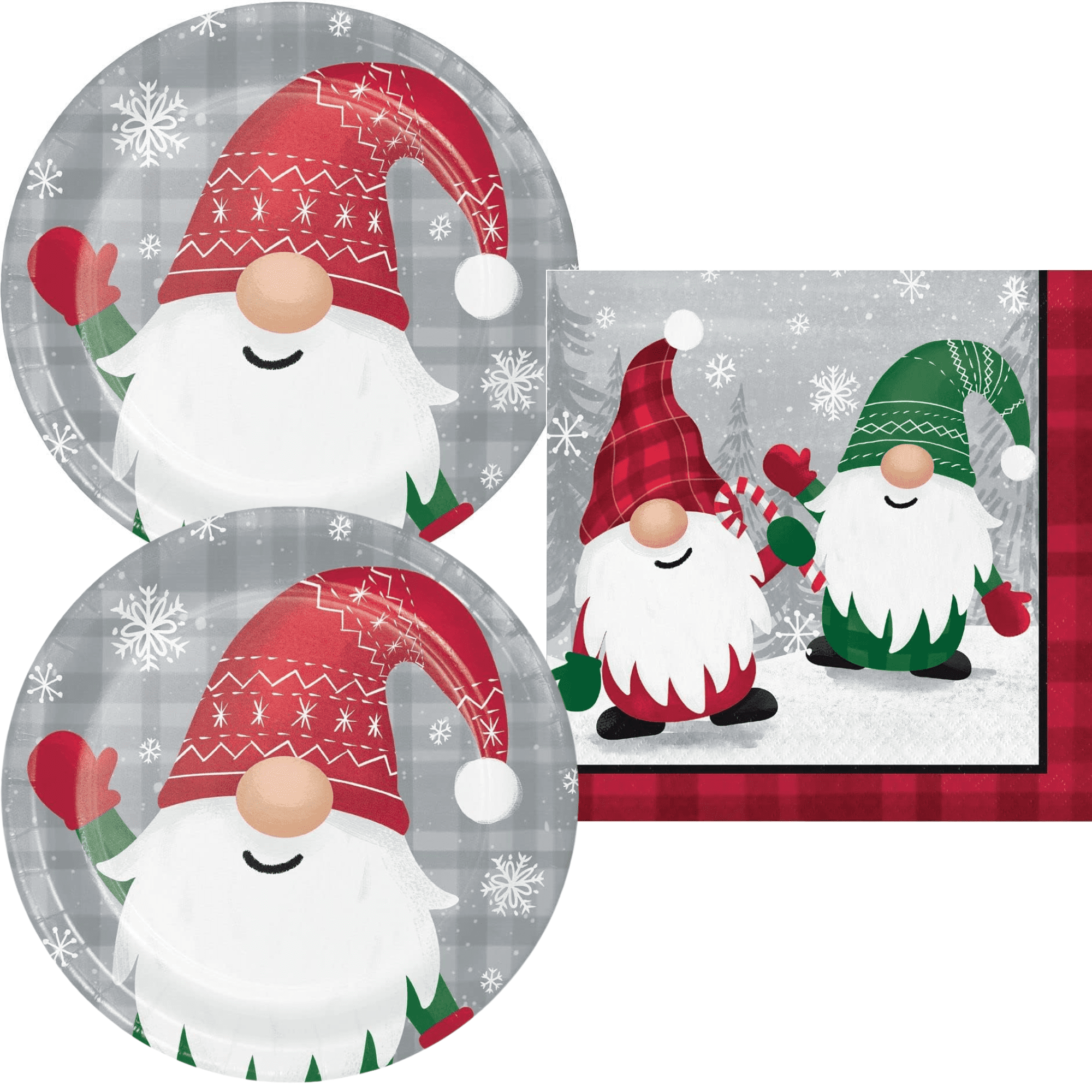 Christmas Gnomes Party Supply Pack Dessert Plates and Lunch Napkins