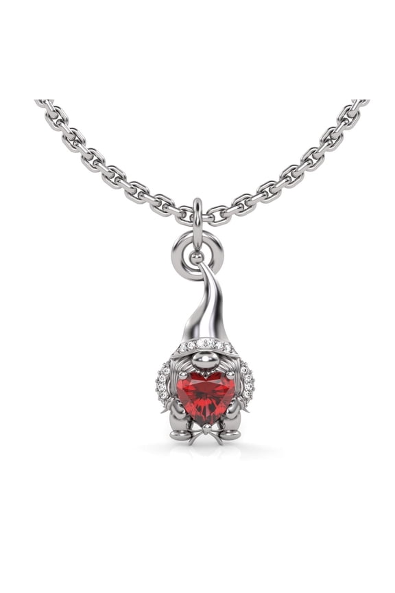 Christmas Gnomes Pendant, 925 Sterling Silver Pendant Rose Gold Vermeil, Garnet Heart Shape January Birthstone,20 inches