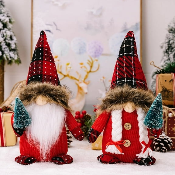 Christmas Gnomes Plush with Red Buffalo Check,2 Pack Handmade Christmas Tomte Swedish Scandinavian Figurine Plush Christmas Elf Doll Xmas Ornaments for Home Decor