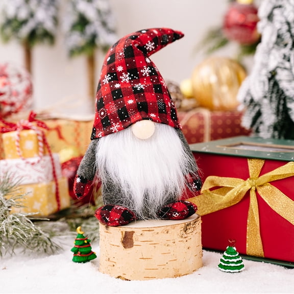 Christmas Gnomes Plush with Red Buffalo Check, Tabletop Decoration for Holiday Home Decor, Elf Decoration Plush Doll