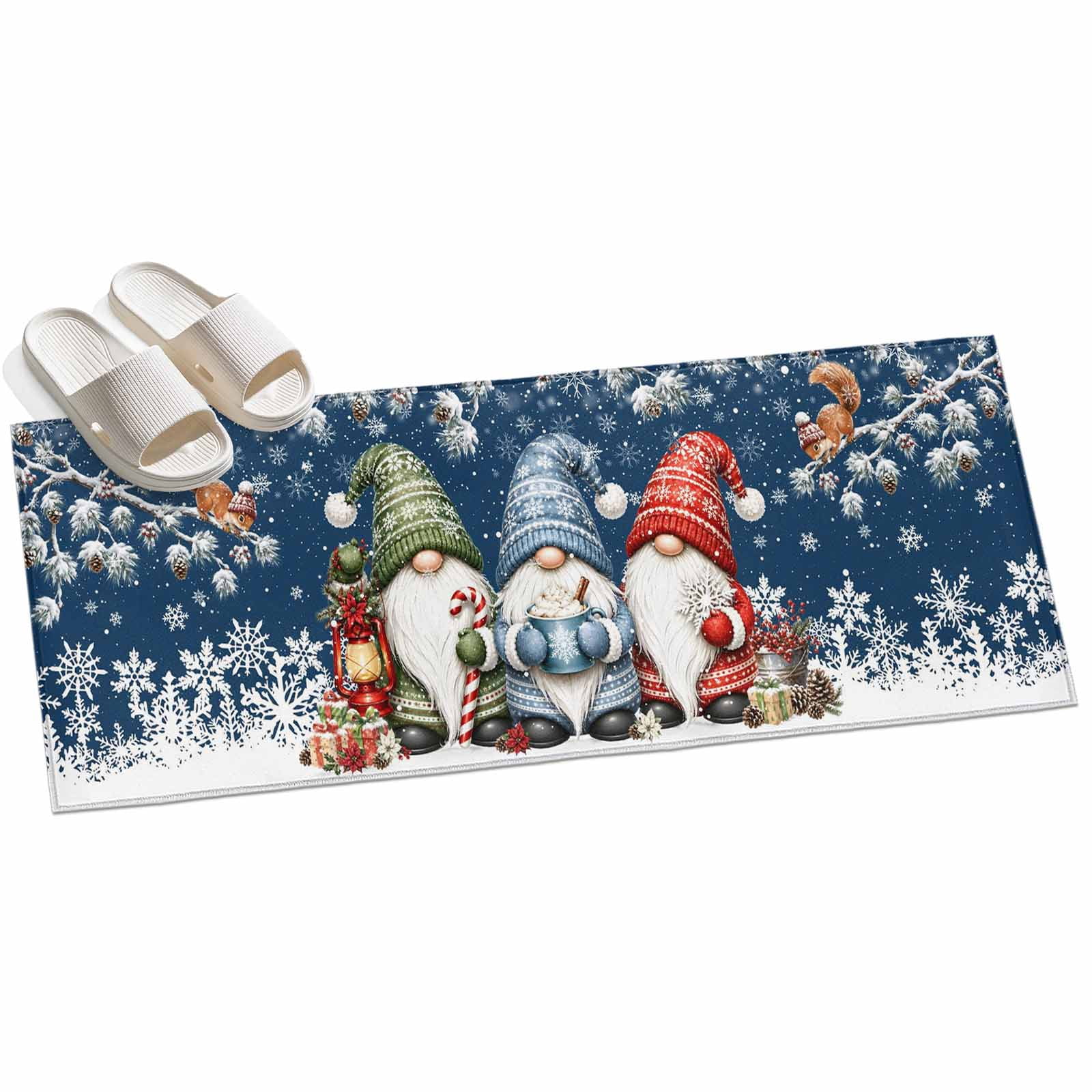 Christmas Gnomes Runner Rug 2.6'x10', Farmhouse Squirrel Pine Branch ...