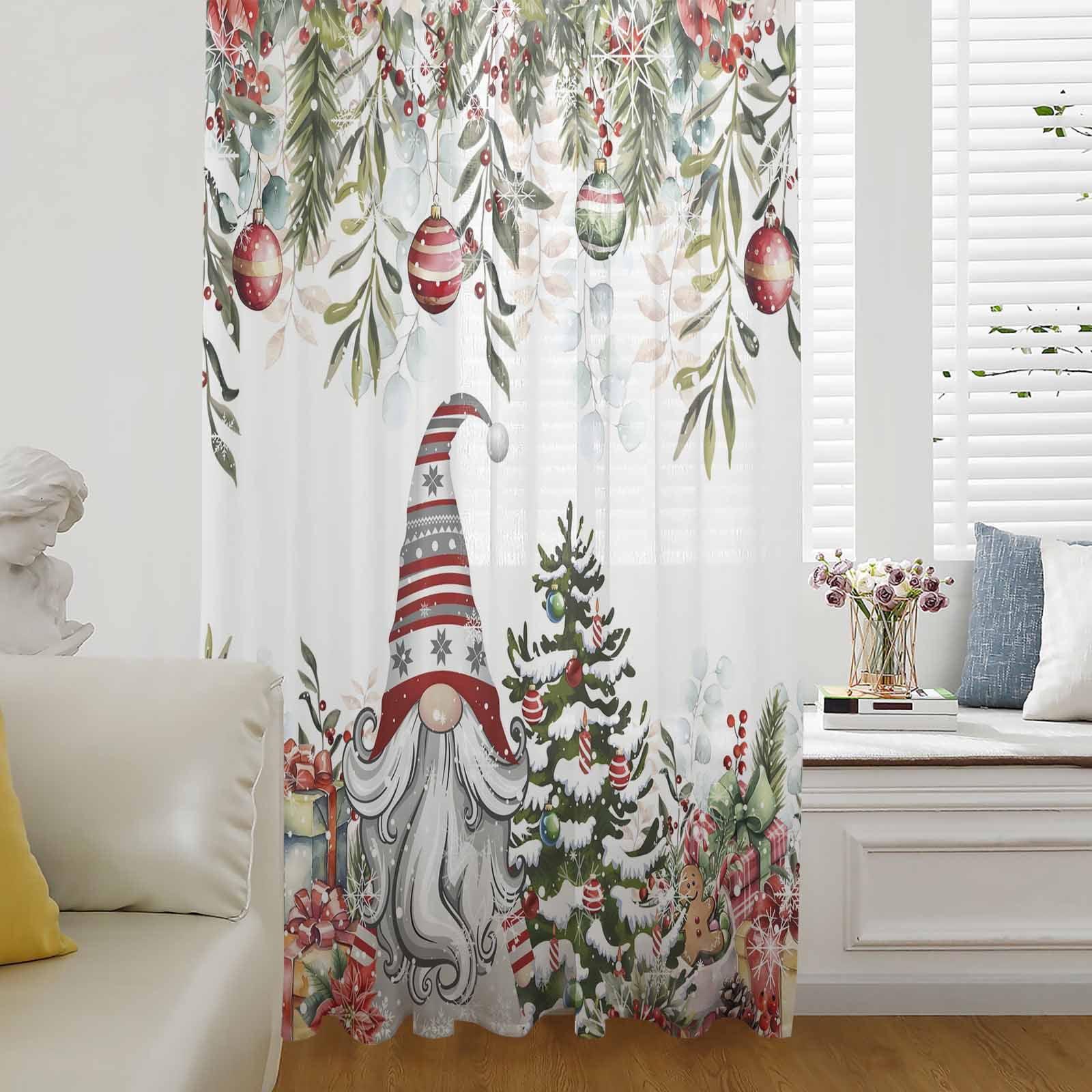 Christmas Gnomes Semi Sheer Curtains Drapes for Living Room,Bedroom ...