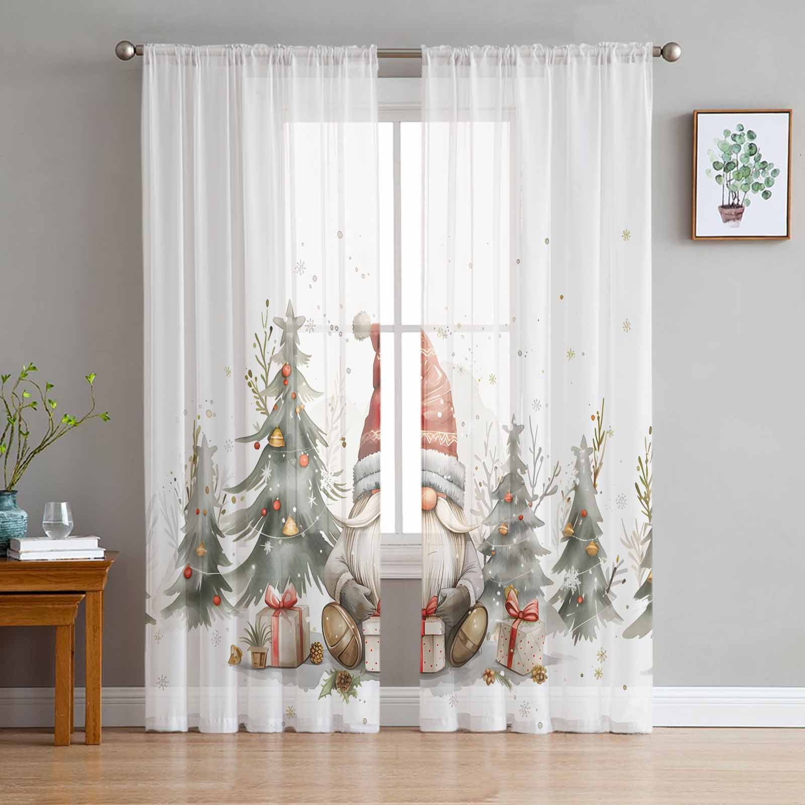 Christmas Gnomes Sheer Curtains 72 Inches Long 2 Panels Set, Window ...
