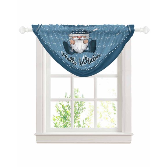 Christmas Gnomes Sheer Waterfall Valance Curtains for Window, Winter Xmas Snowflakes Textured Blue Rod Pocket Sheer Topper Swag Curtains for Living Room, Kitchen 38.5"W x 47.2"L, 1 Panel