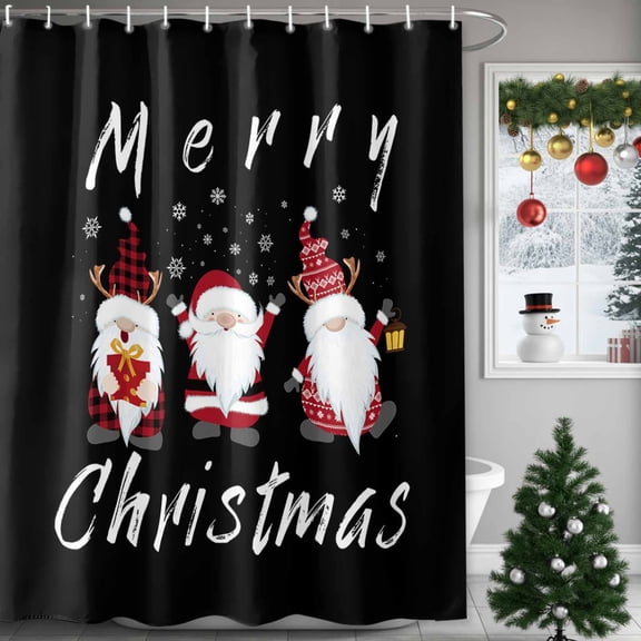 Christmas Gnomes Shower Curtains for Bathroom, Merry Christmas Black Waterproof Fabric Shower Curtain for Bathroom Bathtub Decoration, Machine Washable, 36"x72"