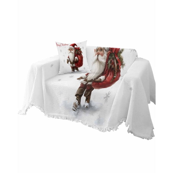 Christmas Gnomes Sofa Couch Covers for Dogs, Washable Sectional Couch Slipcovers for Loveseat with Tassels, Snowflake Xmas Red Botanical Non Slip Sofa Throw Cover Blanket L 71''x102''