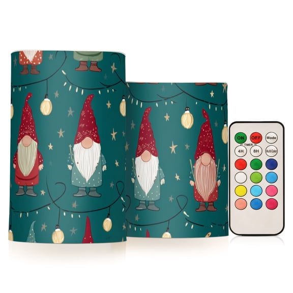 Christmas Gnomes Stars Lights Flickering Flameless Candles LED Tealight Battery Operated with Remote Set of 2 Holiday Decor Ornaments