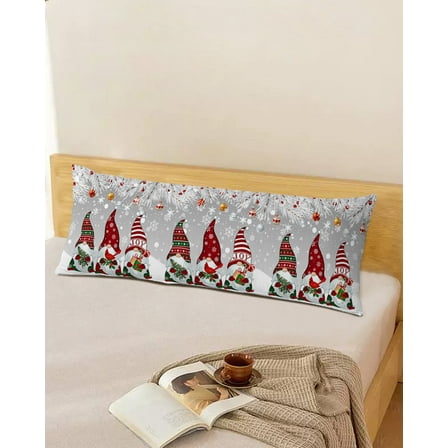 Christmas Gnomes Throw Pillow Cover,Seasonal Winter Pine Leaves Joy Xmas Rectangle Decorative Pillow Case Protector Soft Cushion Cover Lumbar Pillowcase for Couch Sofa Bedroom Car Decor 20x54 Inch