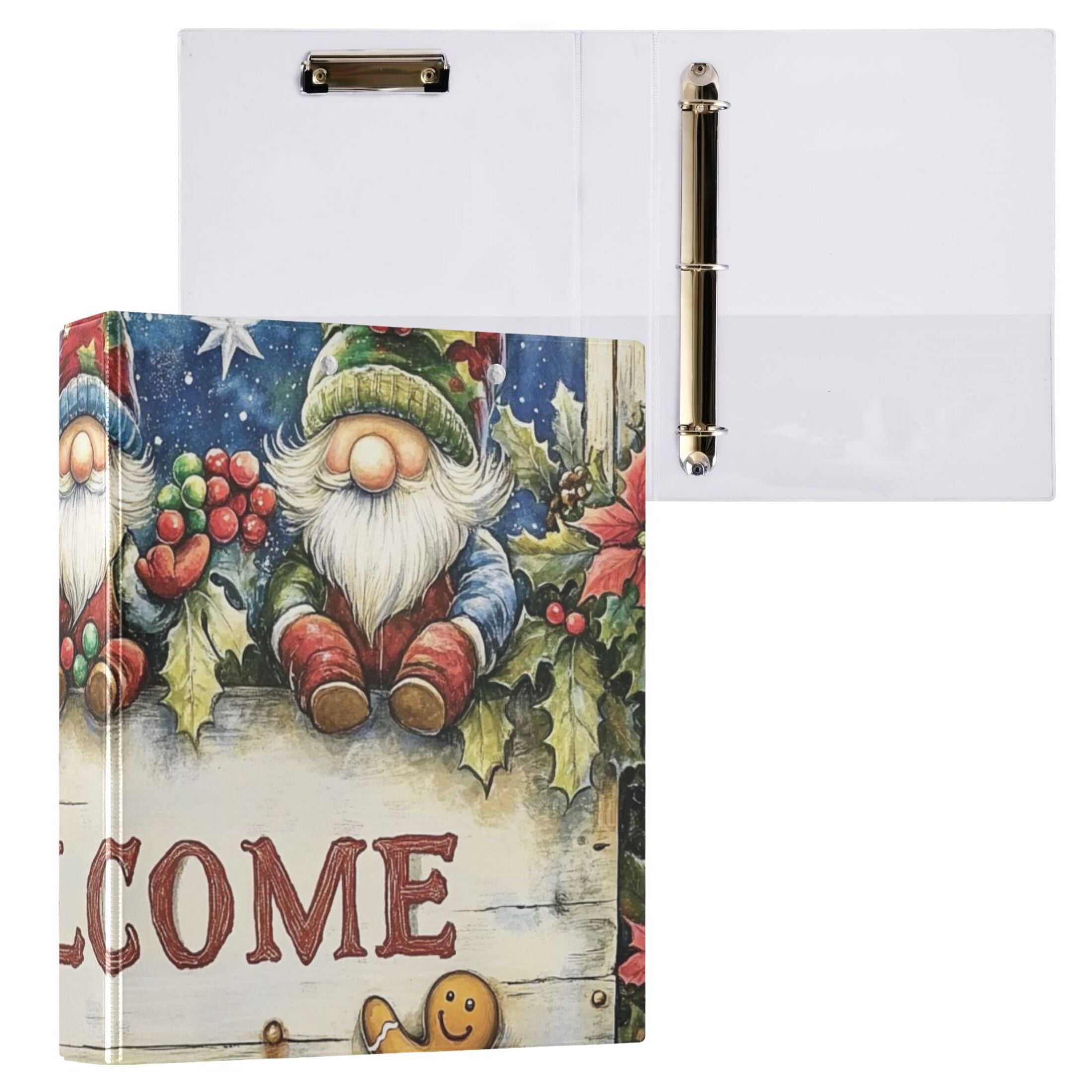 Christmas Gnomes Welcome 3 Ring Binders 1.5 inch Hardcover File Folders with Interior Pockets A4 Size Organizer for School Office Hospital