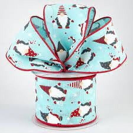 Christmas Gnomes Wired Edge Ribbon - 10 Yards (Ice Blue, 2.5 Inch)