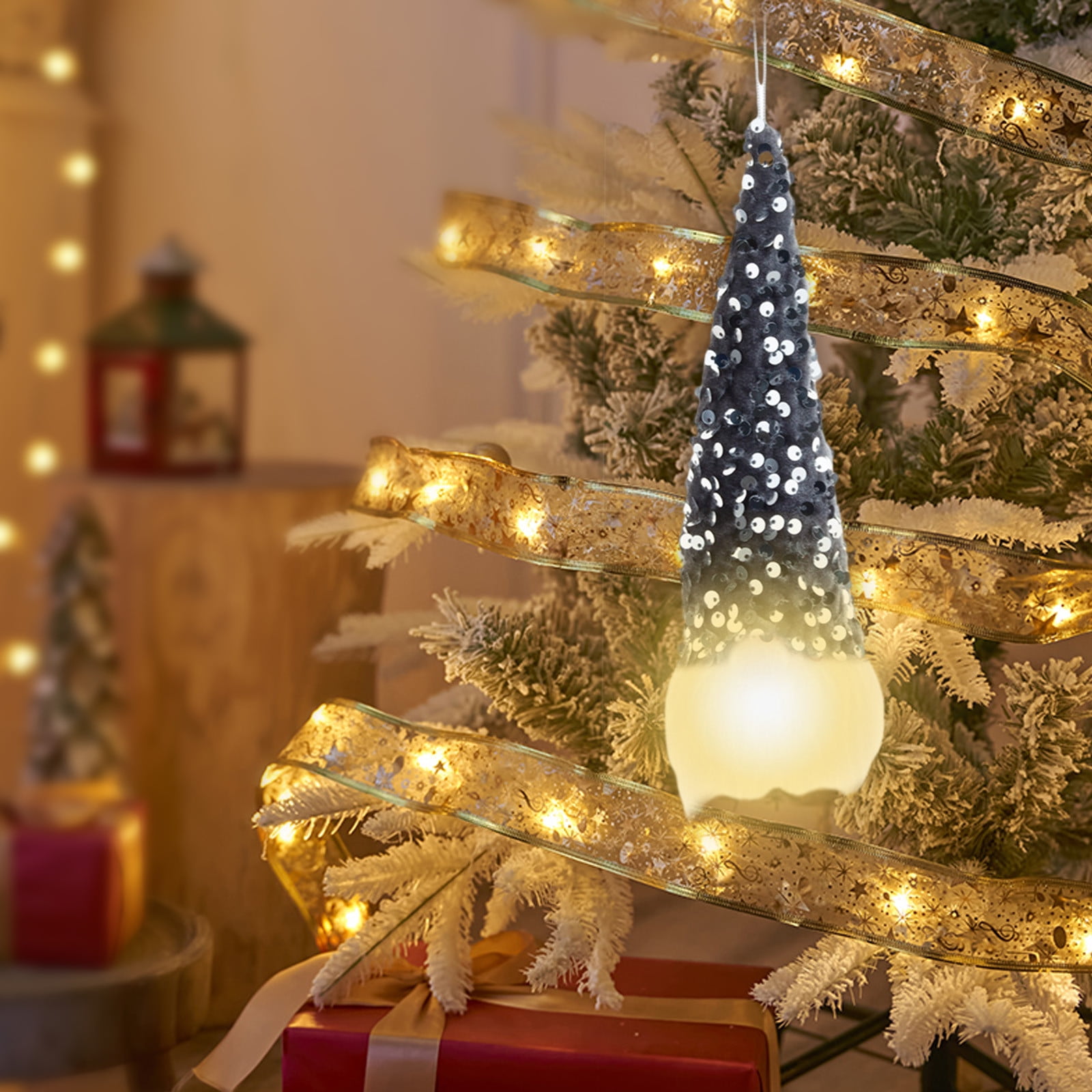 Christmas Gnomes With Light Hanging Shiny Christmas Gnome Ornaments