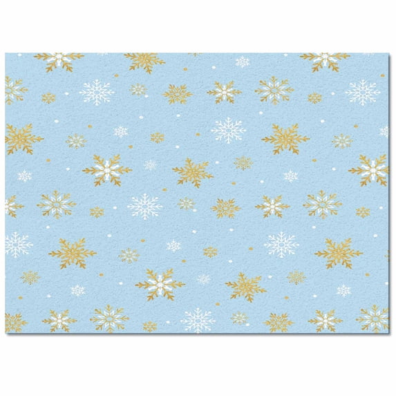 Christmas Gold Area Rug 2x3ft and White Snowflake Light Blue Non-Slip Washable Square Rugs Soft Felt Indoor Floor Mat for Bedroom Kitchen Living Room Bathroom