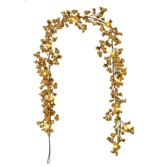Christmas Garland With Light Artificial Berry Garland for Home Fireplace Christmas Holiday Decor 5.9ft Gold