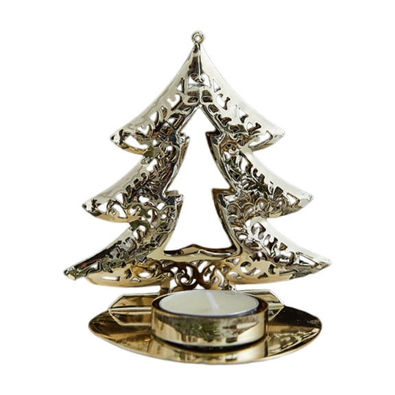 Christmas Gold Candle Holder – Iron Candle Tray for Holiday Tabletop & Window Display, Decorative Metal Candlestick Base for Christmas Centerpieces