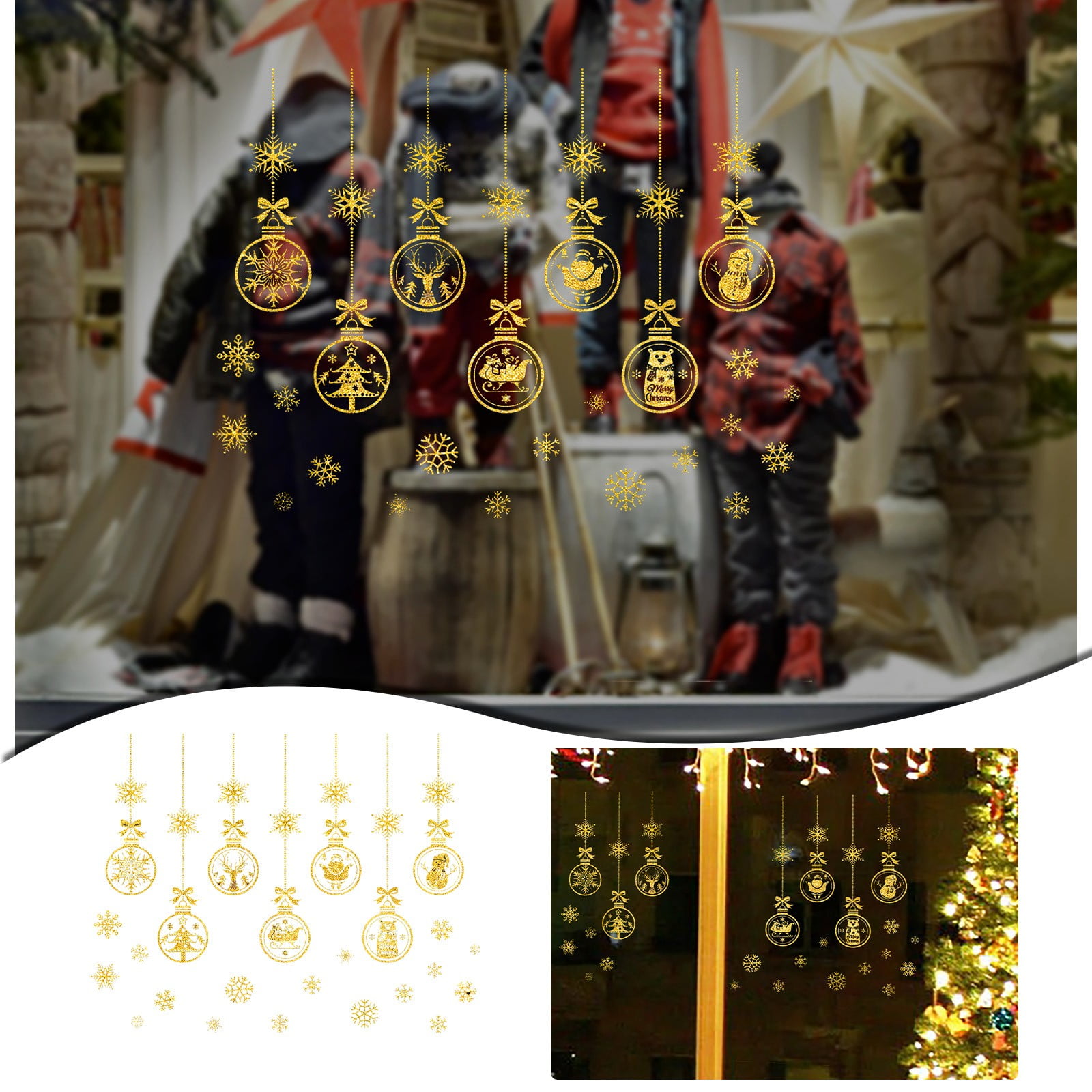 Powder Back Window Sticker Christmas Gold Christmas Window Stickers Gold Powder Removable Glue ...