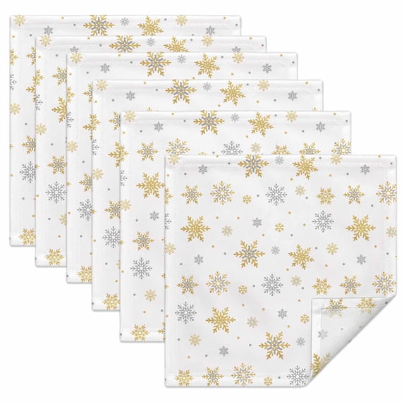 Christmas Gold Cloth Napkins Set of 6 and Grey Snowflake White Soft ...