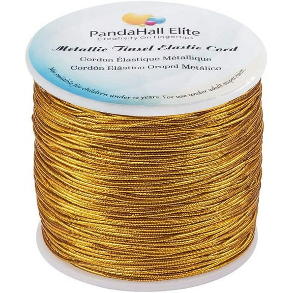 Christmas Gold Cord 1mm 109 Yards Metallic Tinsel Elastic Cord Polyester Ribbon Stretch Beading Cord for Jewelry Making Christmas Wrap Ribbon Gold