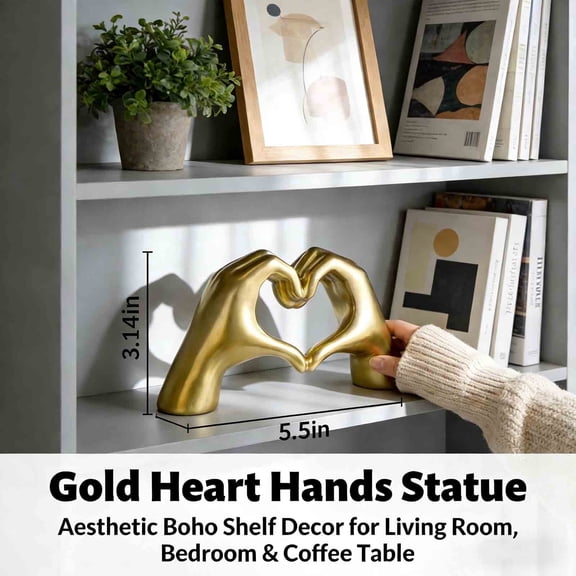 Ylovestrazbo Gold Heart Hands Statue, 5.1 Inch - Romantic Valentines Day & Anniversary Gift for Her, Wedding Decor, Rose Gold Tabletop Sculpture for Home