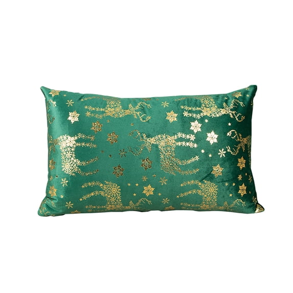 Christmas Gold Foil Velvet Throw Pillow Covers 12 x 20in, Green Luxury Accent Cushion Case Glitter Decoration for Home Sofa Couch